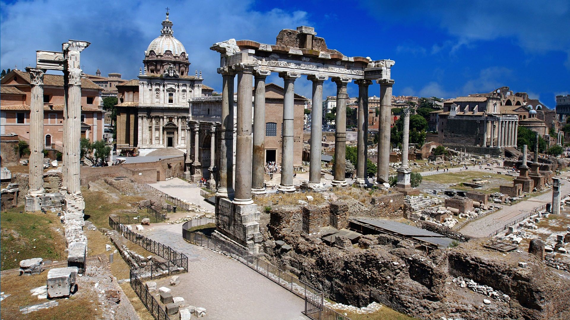 A photograph of ancient ruins in Rome