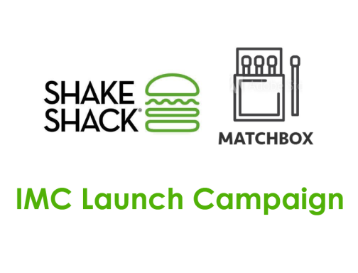 Promotional campaign report cover for Shake Shack Canada, featuring the Shake Shack logo "Matchbox" marketing logo, and green accent design — themed for a cross-channel launch strategy project